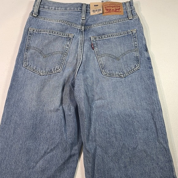 Levi's Women '94 Baggy Destructed Wide Leg Mid Rise Zip Fly Jeans 25x31 Blue NWT - Picture 7 of 12